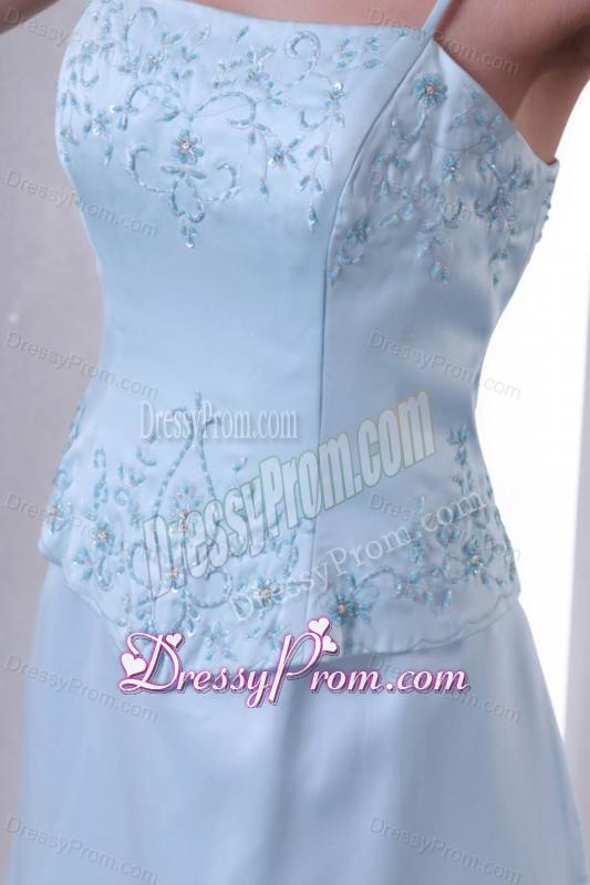 Light Blue Empire Spaghetti Straps Prom Dress with Embroidery