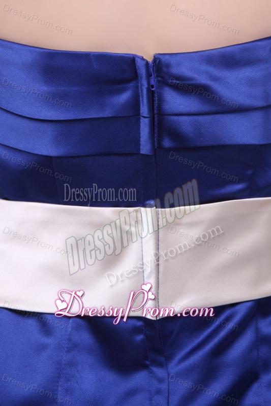 Mermaid Strapless Brush Train Navy Blue Taffeta Sashes Prom Dress