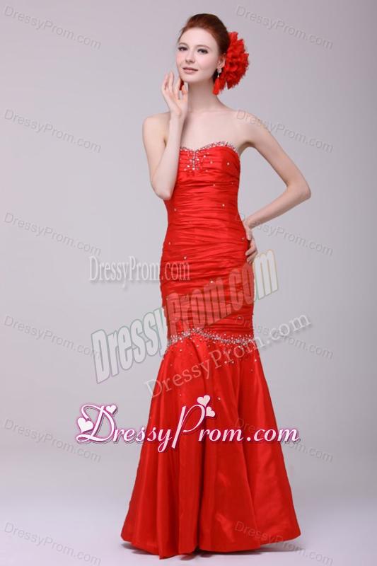 Mermaid Sweetheart Floor-length Beading Red Prom Dress with Lace Up