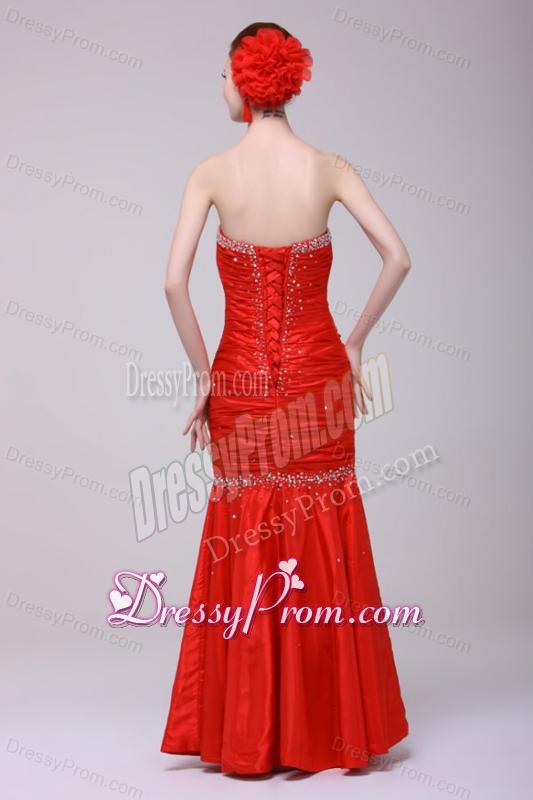 Mermaid Sweetheart Floor-length Beading Red Prom Dress with Lace Up