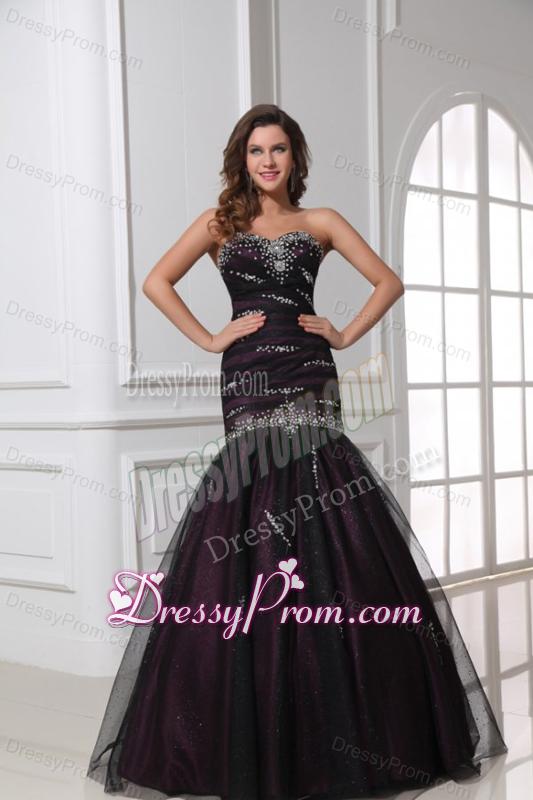 Mermaid Sweetheart Purple Tulle 2014 Perfec Prom Dress with Beading