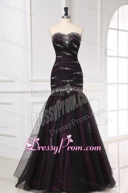Mermaid Sweetheart Purple Tulle 2014 Perfec Prom Dress with Beading