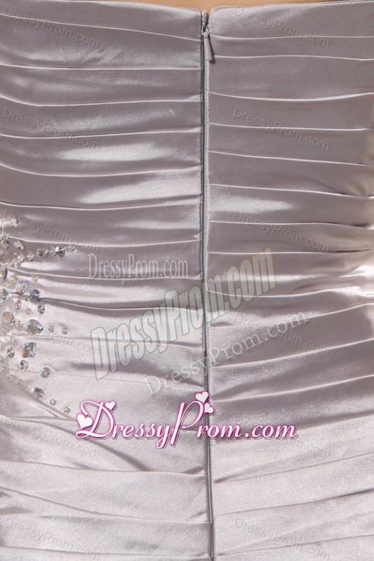 One Shoulder Silver Prom Dress with Beading and Ruching