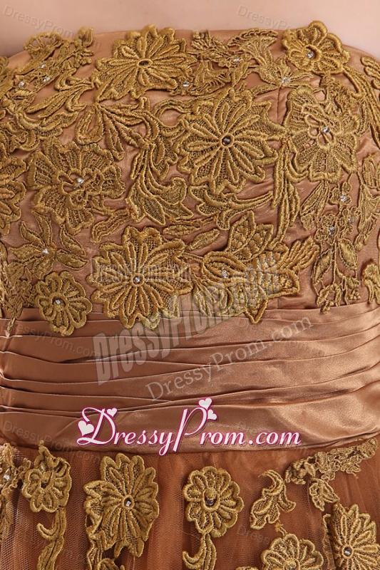 Popular Strapless Empire Floor-length Appliques Prom Dress in Brow