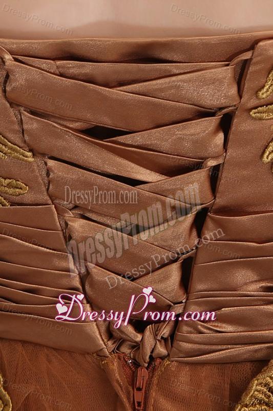 Popular Strapless Empire Floor-length Appliques Prom Dress in Brow