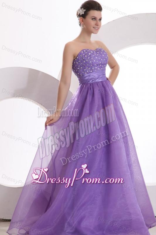 Princes Sweetheart Organza Purple Lace Up Floor-length Prom Dress with Beading