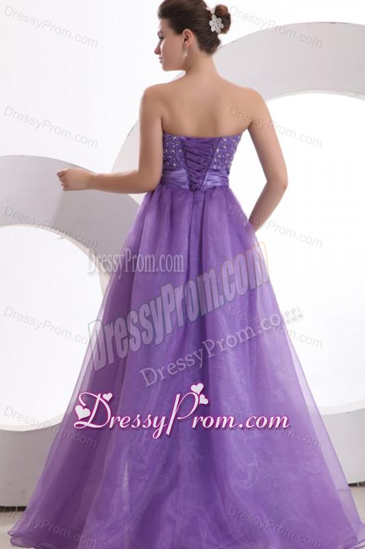 Princes Sweetheart Organza Purple Lace Up Floor-length Prom Dress with Beading