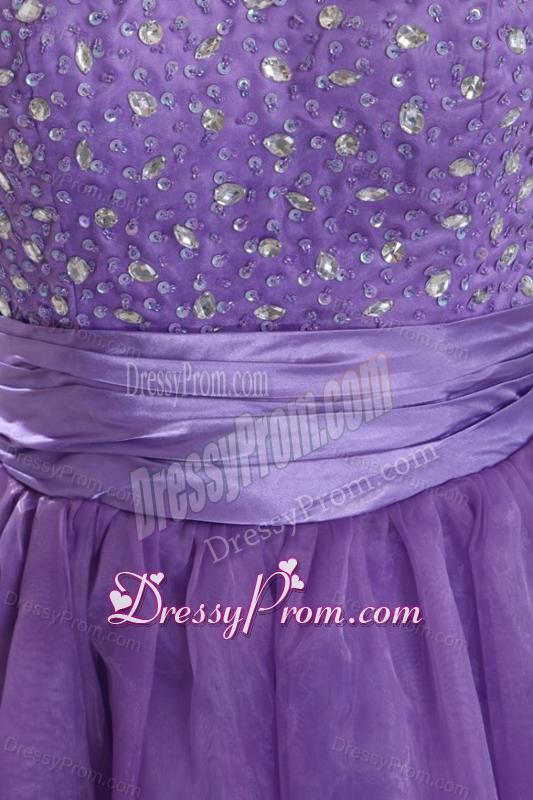 Princes Sweetheart Organza Purple Lace Up Floor-length Prom Dress with Beading