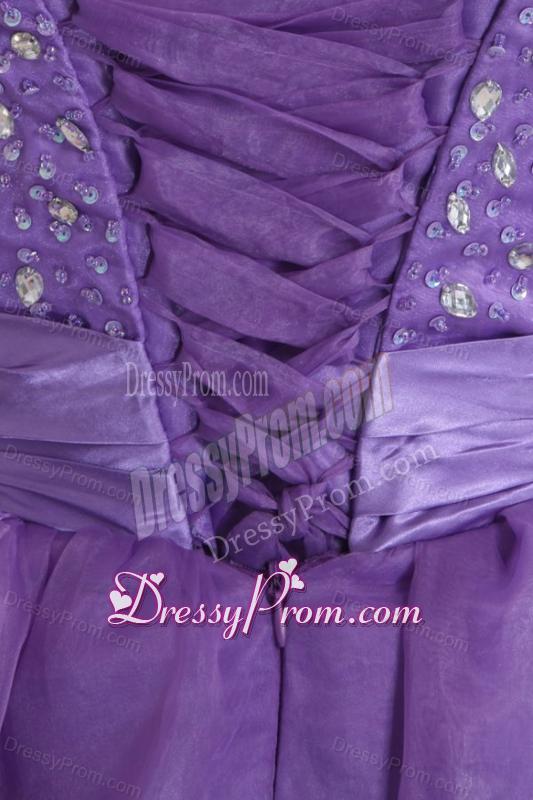 Princes Sweetheart Organza Purple Lace Up Floor-length Prom Dress with Beading