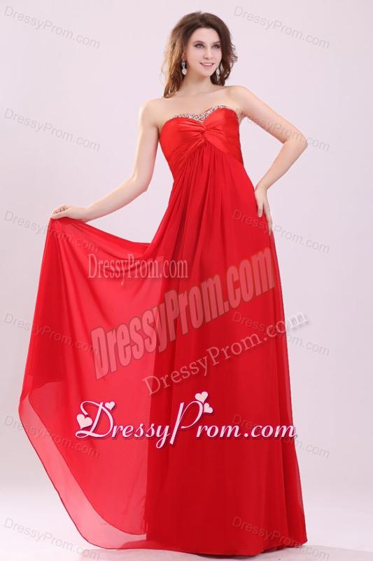 Red Empire Sweetheart Beading Floor length Chiffon Prom Dress