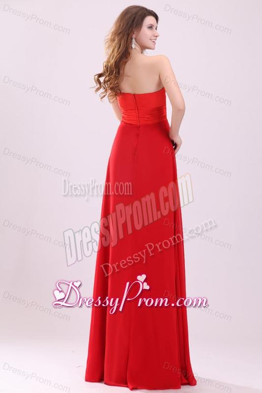 Red Empire Sweetheart Beading Floor length Chiffon Prom Dress