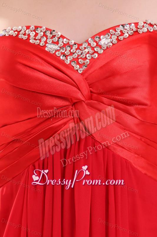 Red Empire Sweetheart Beading Floor length Chiffon Prom Dress
