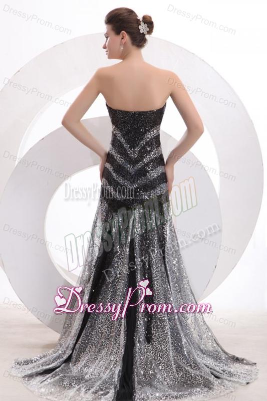 Sexy Mermaid Sweetheart Sequins Brush Train Black 2014 Spring Prom Dress