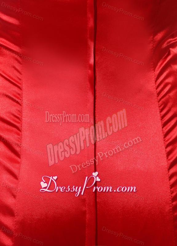 Simple Red Column Sweetheart Ruching Satin Long Prom Dress