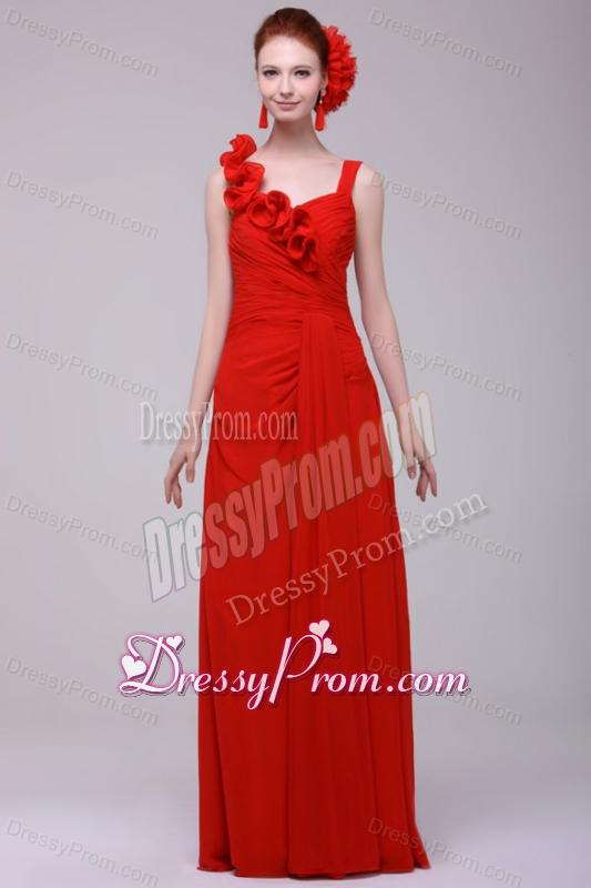 Simple Red Straps Empire Prom Dress with Flowers Chiffon