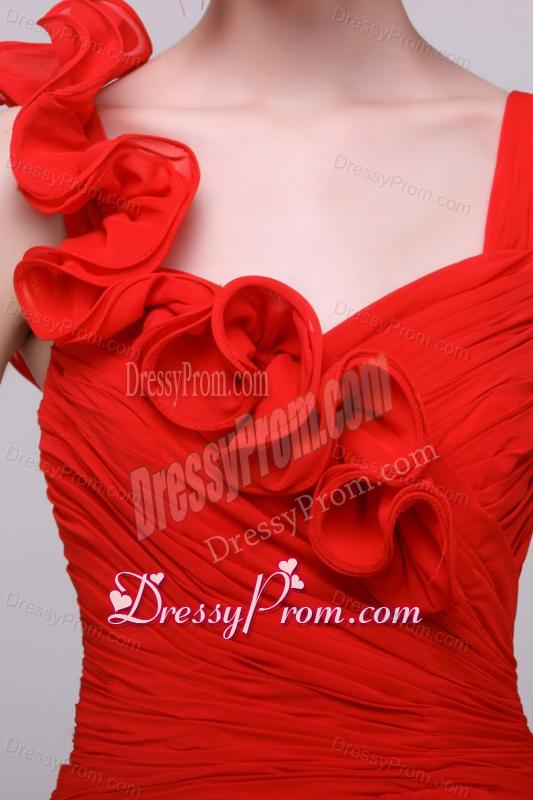 Simple Red Straps Empire Prom Dress with Flowers Chiffon