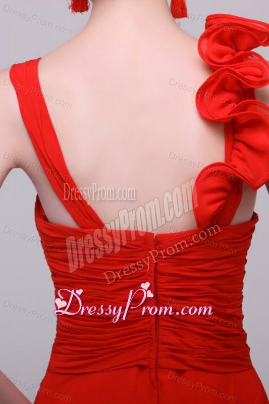 Simple Red Straps Empire Prom Dress with Flowers Chiffon