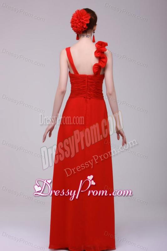 Simple Red Straps Empire Prom Dress with Flowers Chiffon
