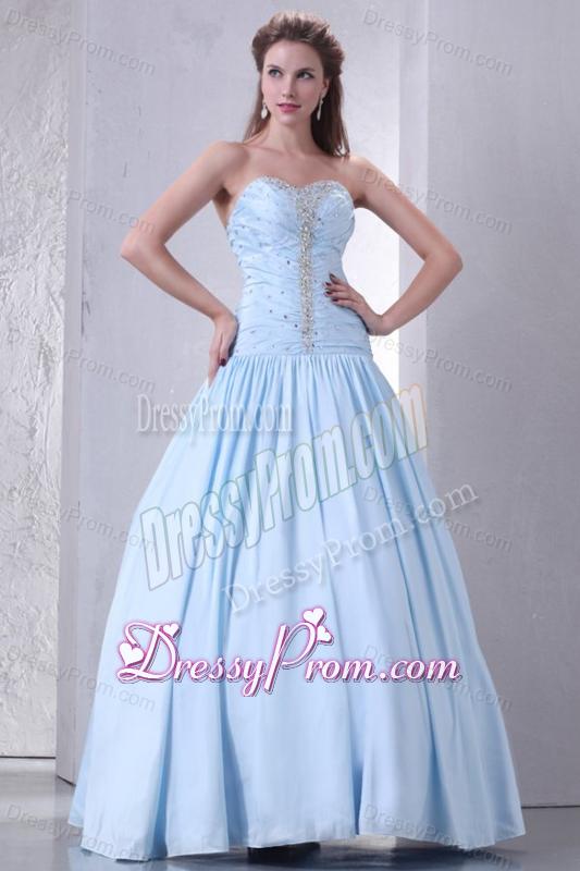 Sweetheart A-line Taffeta Beaded Decorate Prom Dress for 2014 Spring