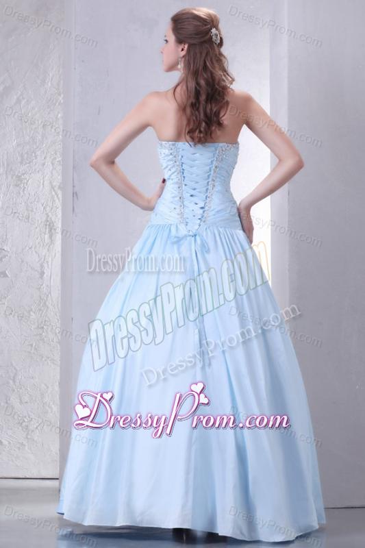 Sweetheart A-line Taffeta Beaded Decorate Prom Dress for 2014 Spring