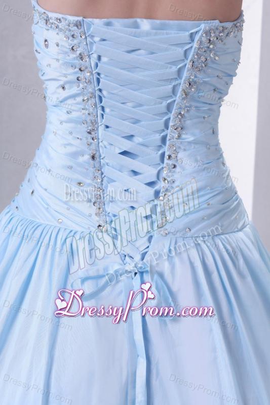 Sweetheart A-line Taffeta Beaded Decorate Prom Dress for 2014 Spring