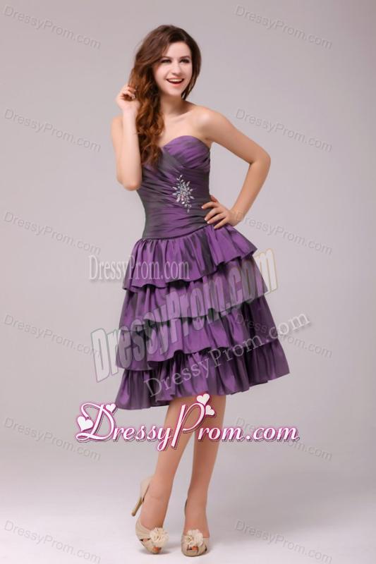 Sweetheart Beaded Prom Dress with Ruffled Layers Knee-length