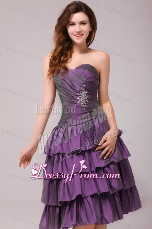 Sweetheart Beaded Prom Dress with Ruffled Layers Knee-length