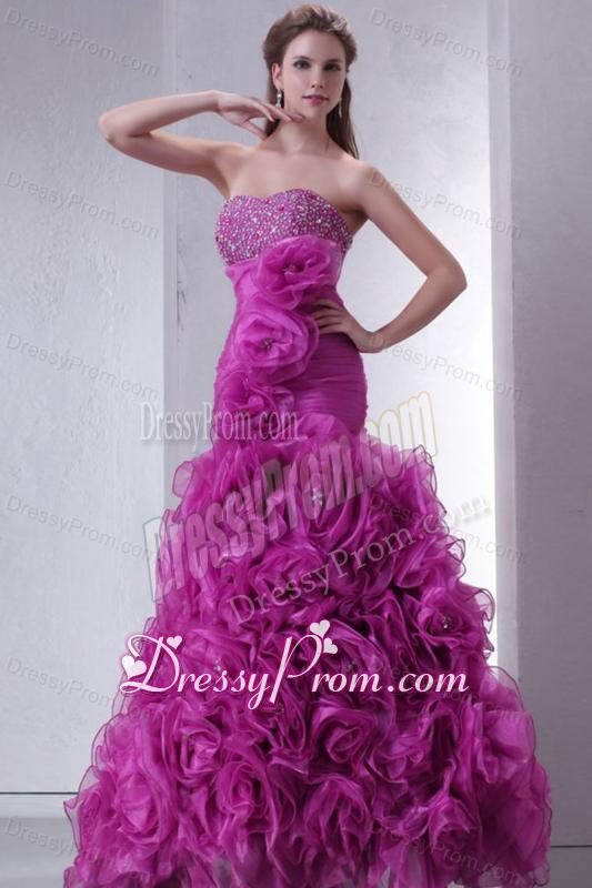 Sweetheart Beading and Rolling Flowers Mermaid Lilac Prom Dress