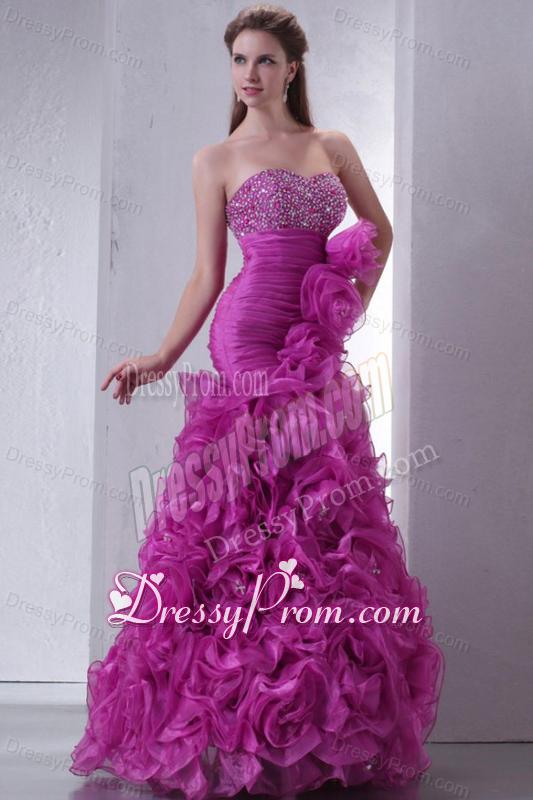 Sweetheart Beading and Rolling Flowers Mermaid Lilac Prom Dress