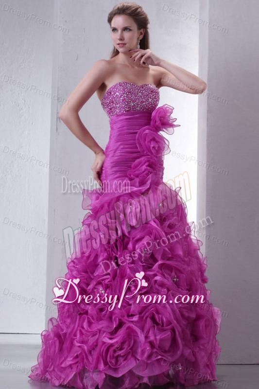 Sweetheart Beading and Rolling Flowers Mermaid Lilac Prom Dress