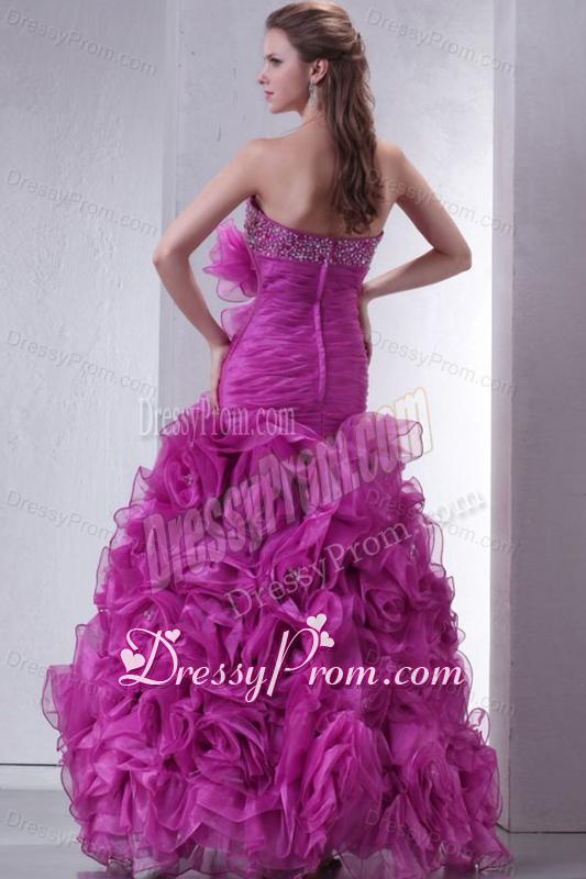 Sweetheart Beading and Rolling Flowers Mermaid Lilac Prom Dress