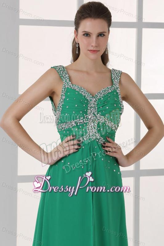 Turquoise Empire Straps Prom Dress with Beading Floor-length