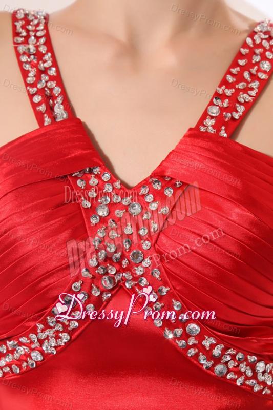 Wine Red Column Straps Beading and Ruching Prom Dress