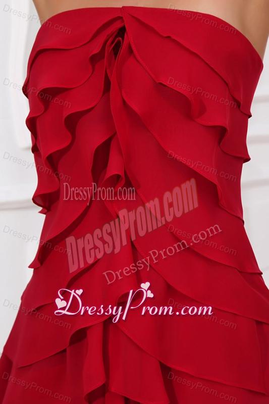 Wine Red Empire Strapless Prom Dress with Ruffled Layers
