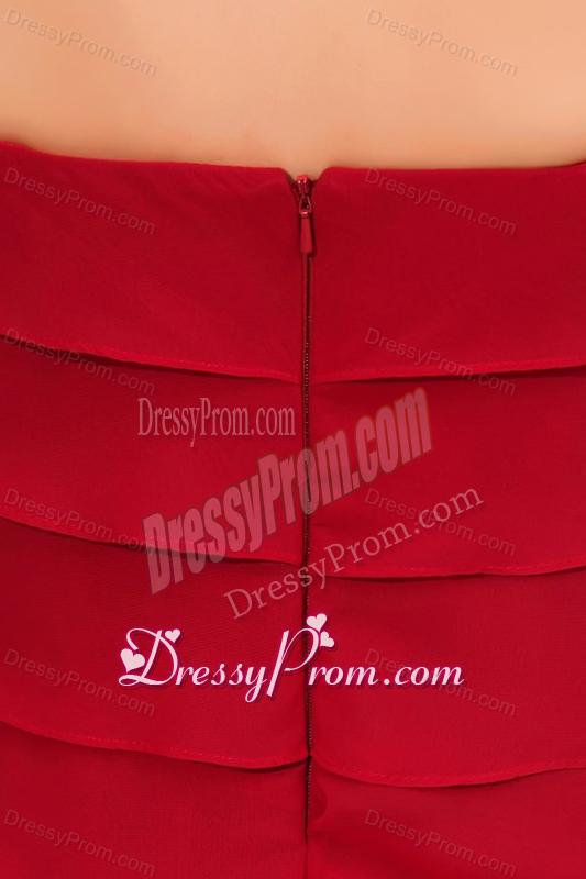 Wine Red Empire Strapless Prom Dress with Ruffled Layers