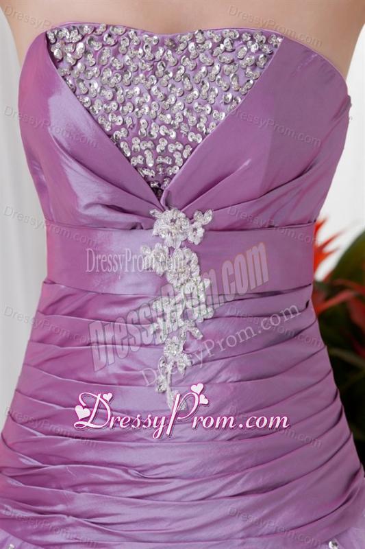 2014 A-line Strapless Lilac Beading Tulle Prom Dress with Lace Up