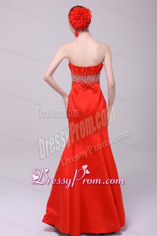 2014 Gorgeous Mermaid Straples Red Zipper Up Prom Dress with Beading