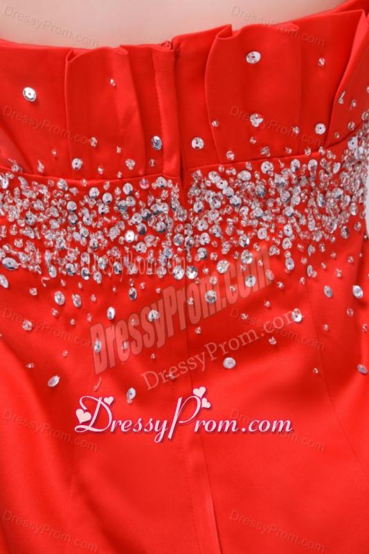 2014 Gorgeous Mermaid Straples Red Zipper Up Prom Dress with Beading