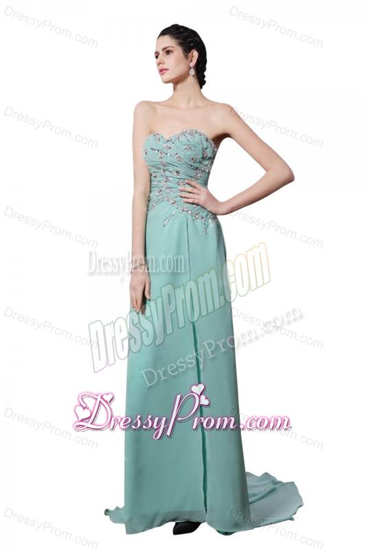 Apple Green Sweetheart Appliques Brush Train Prom Dress