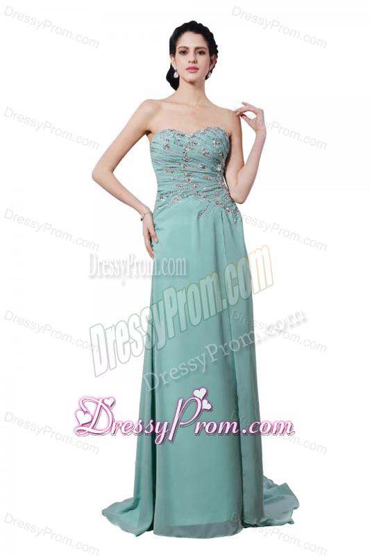 Apple Green Sweetheart Appliques Brush Train Prom Dress