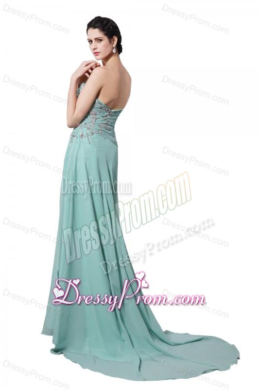 Apple Green Sweetheart Appliques Brush Train Prom Dress