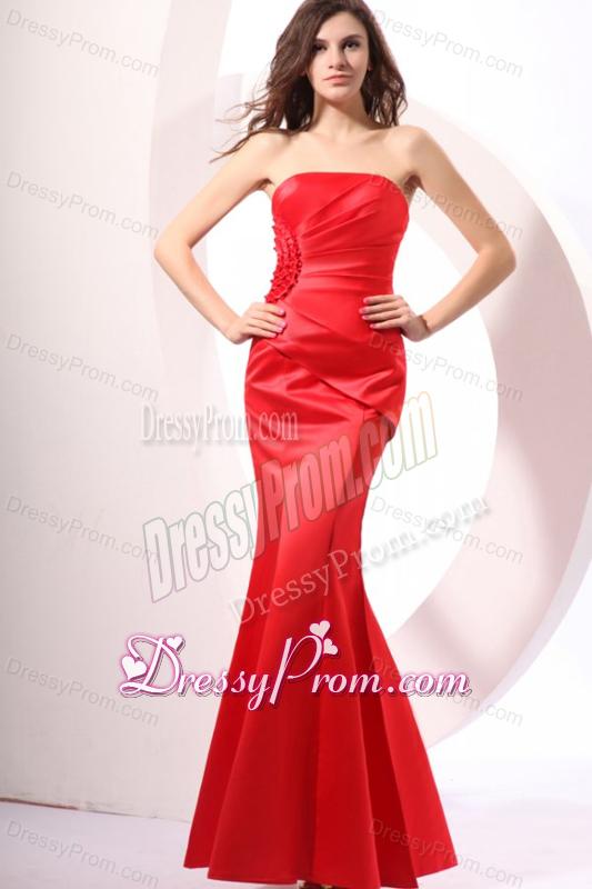 Brand New Strapless Mermaid Red Ruche Floor-length Prom Dress