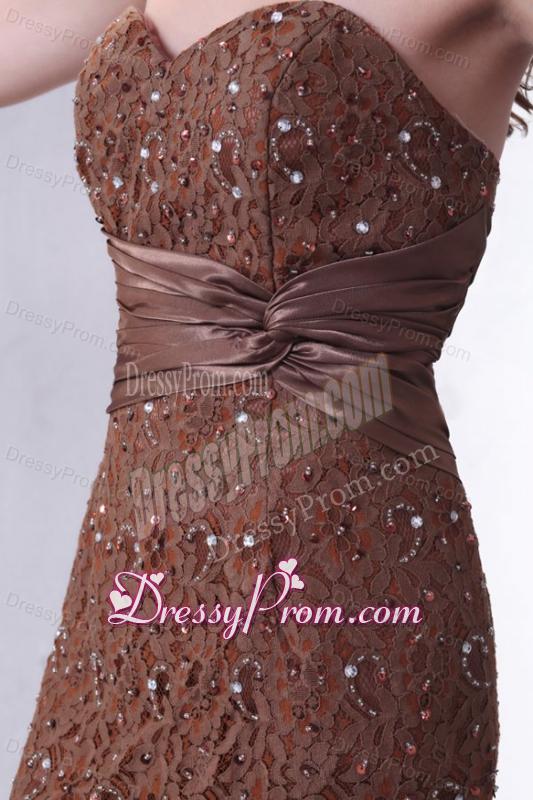Brown Mermaid Sweetheart Prom Dress with Lace and Flowers