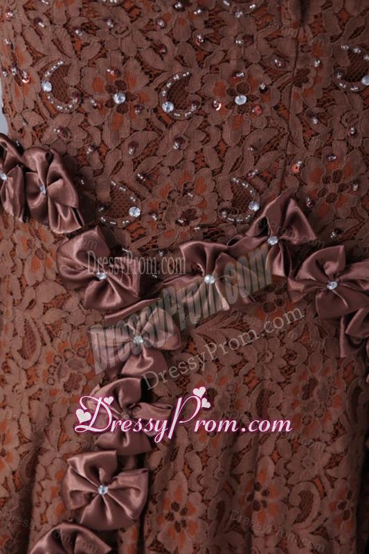 Brown Mermaid Sweetheart Prom Dress with Lace and Flowers