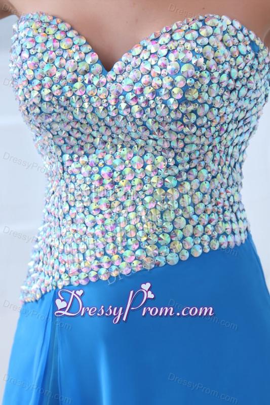 Empire Blue Sweetheart Beading High Slit Chiffon Prom Dress