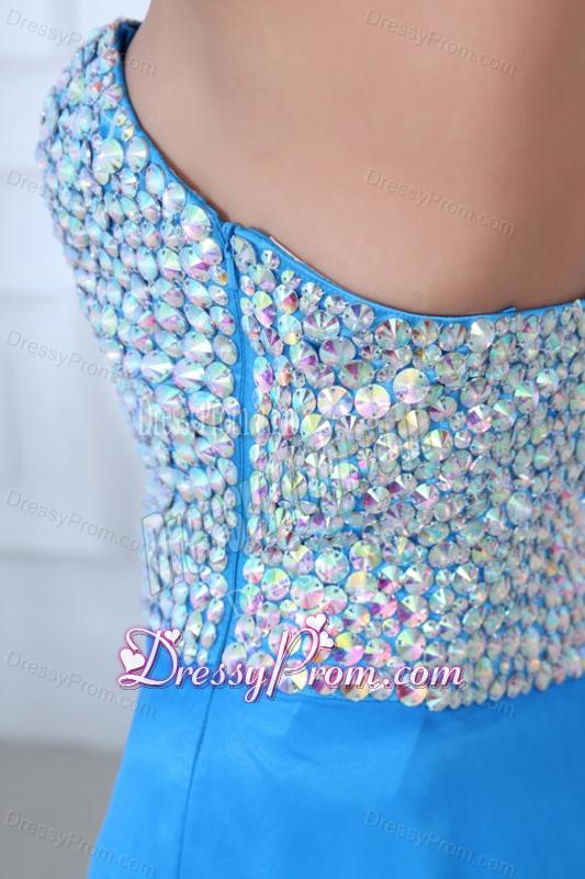 Empire Blue Sweetheart Beading High Slit Chiffon Prom Dress