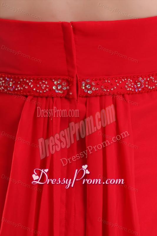 Empire Red Strapless Beading and Ruching Chiffon Prom Dress