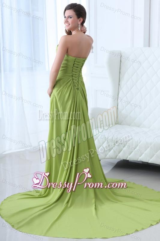 Empire Strapless Spring Green Appliques and Ruching Prom Dress