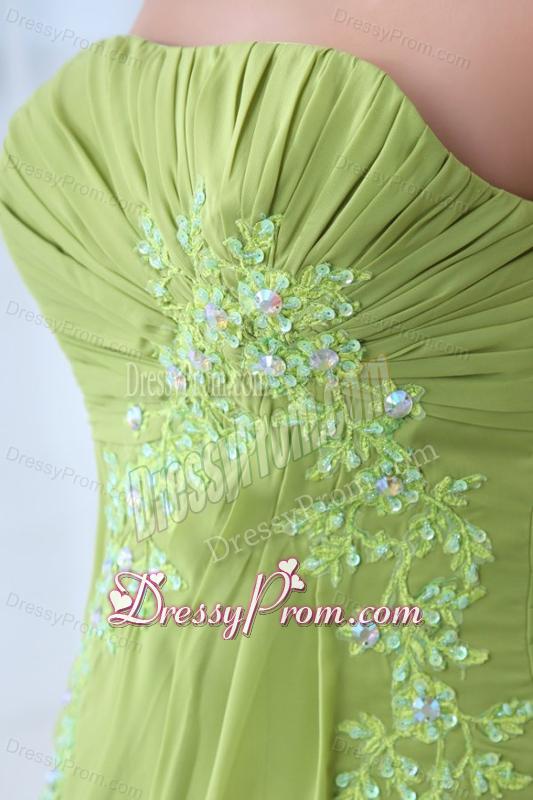 Empire Strapless Spring Green Appliques and Ruching Prom Dress