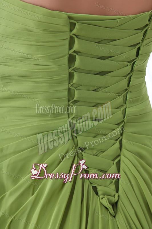 Empire Strapless Spring Green Appliques and Ruching Prom Dress